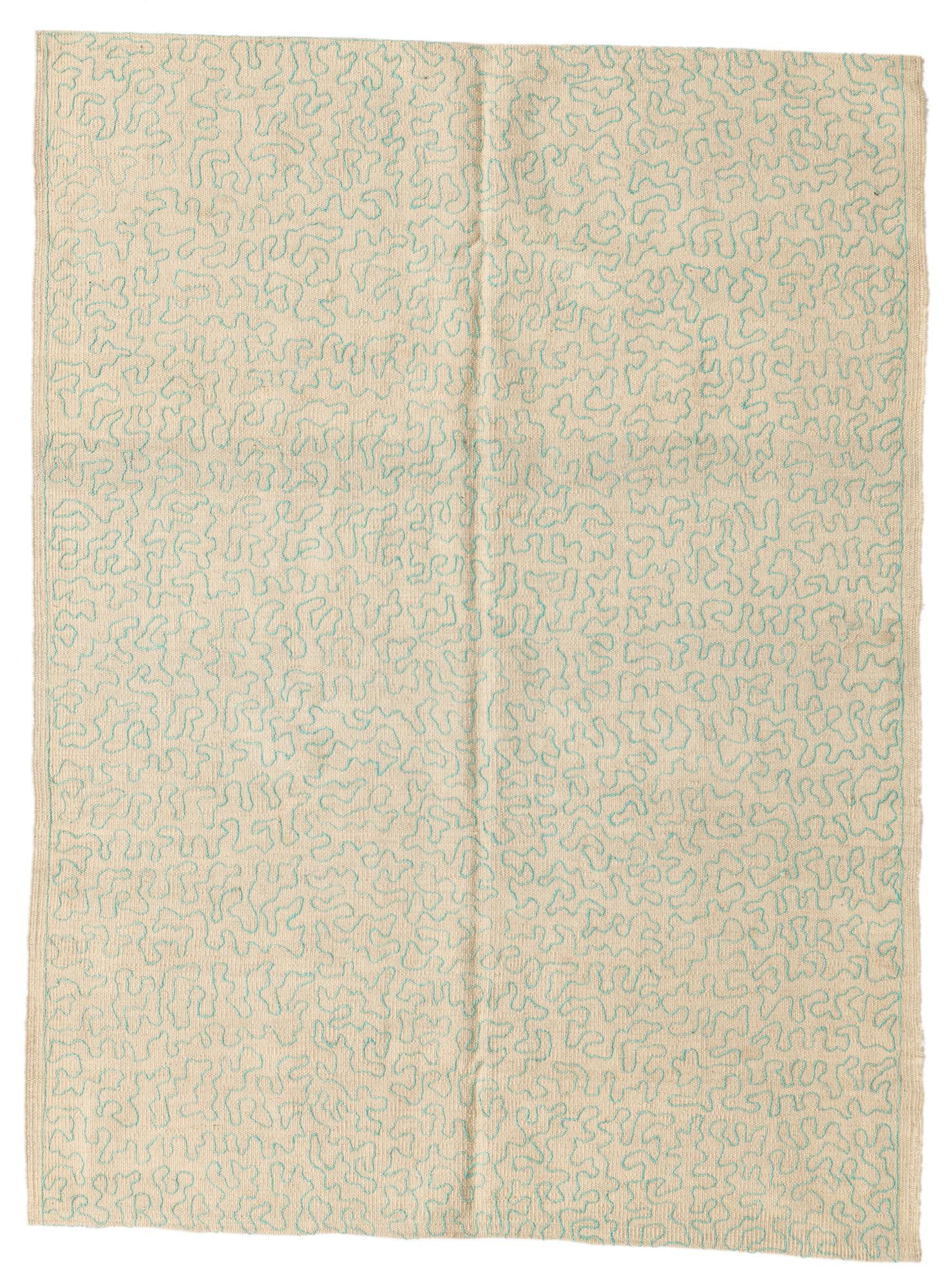4' 1 x 5' 6 Hand Woven Kilim Suzani Wool Rug