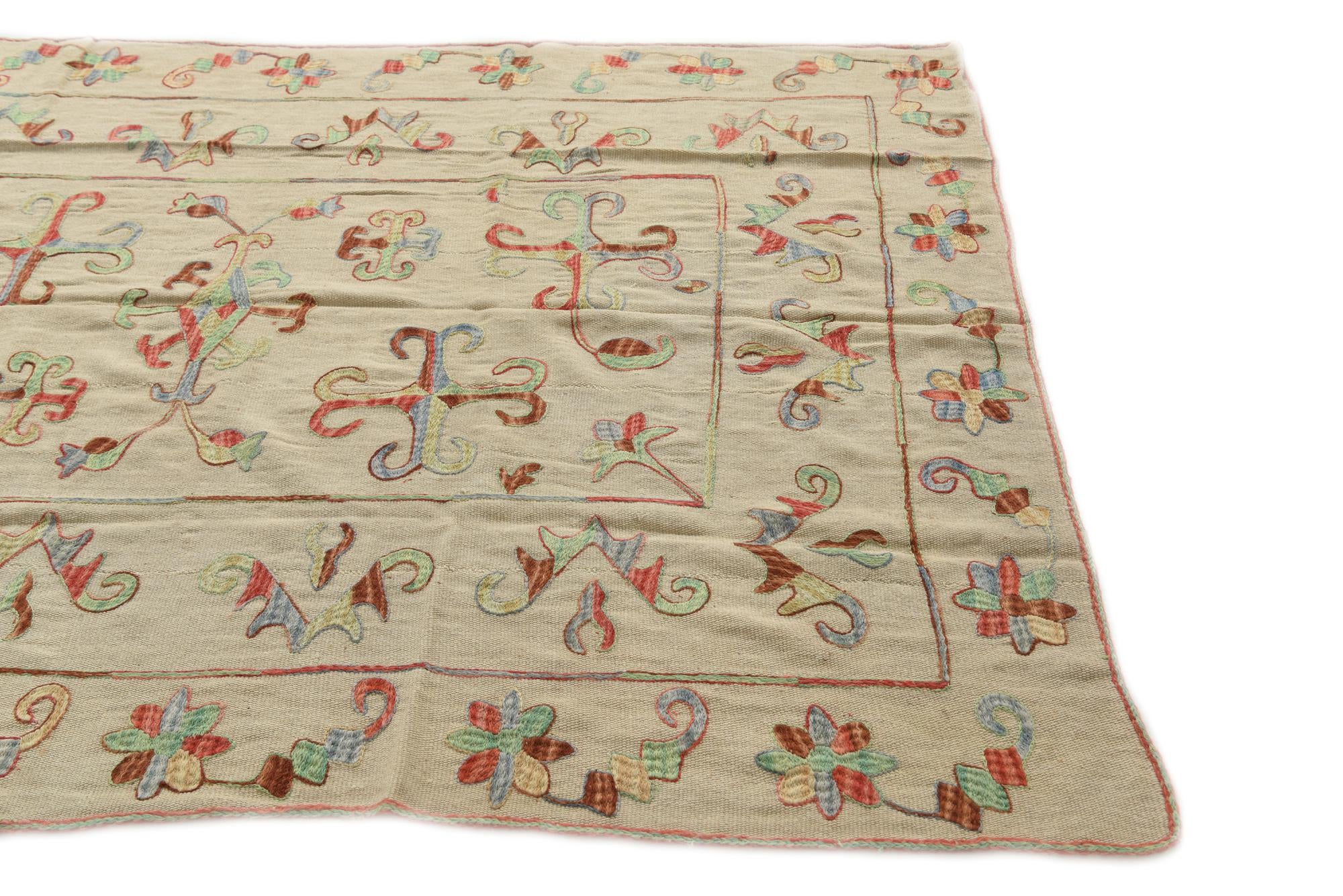 5' 5 x 7' 8 Hand Woven Kilim Suzani Wool Rug