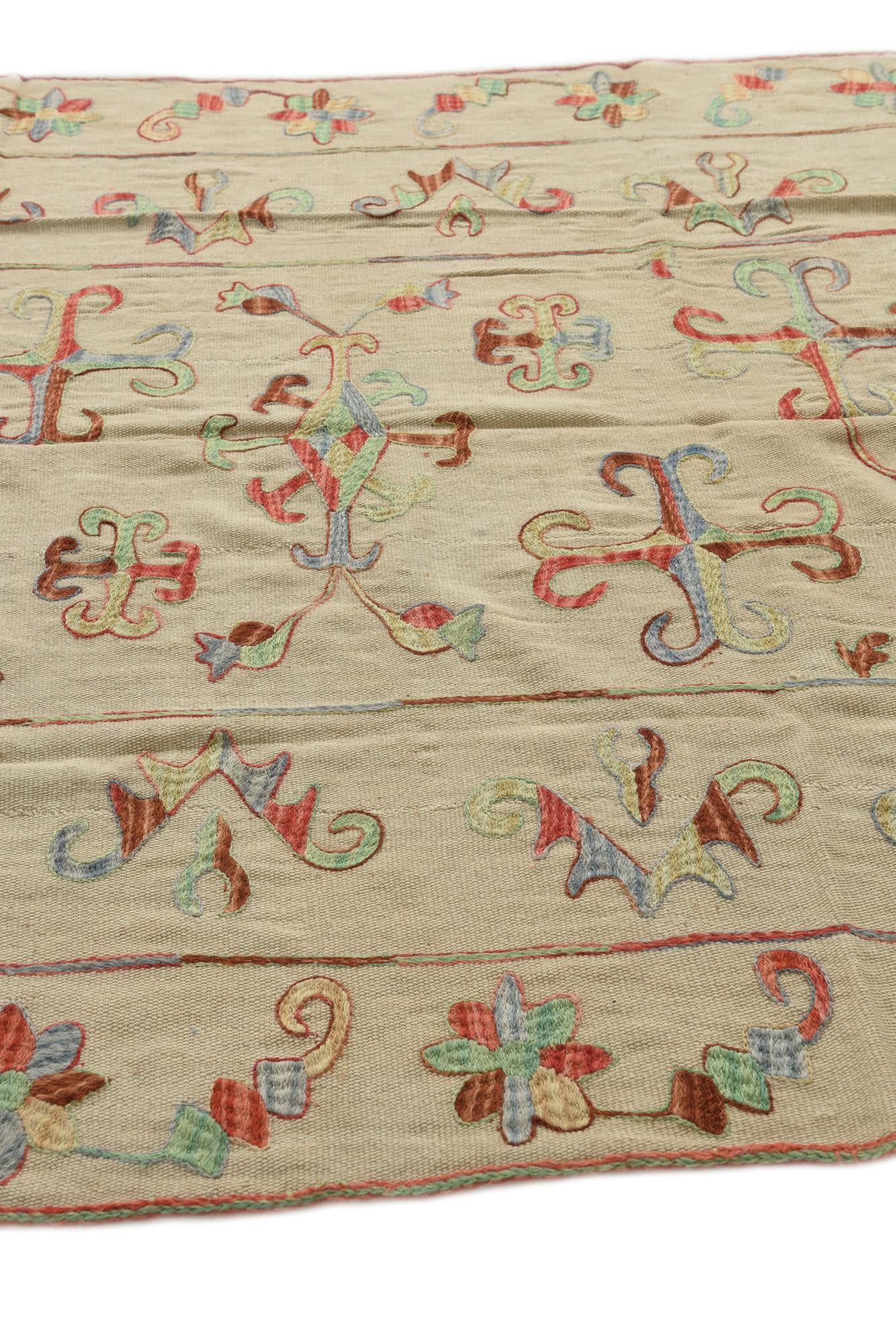 5' 5 x 7' 8 Hand Woven Kilim Suzani Wool Rug