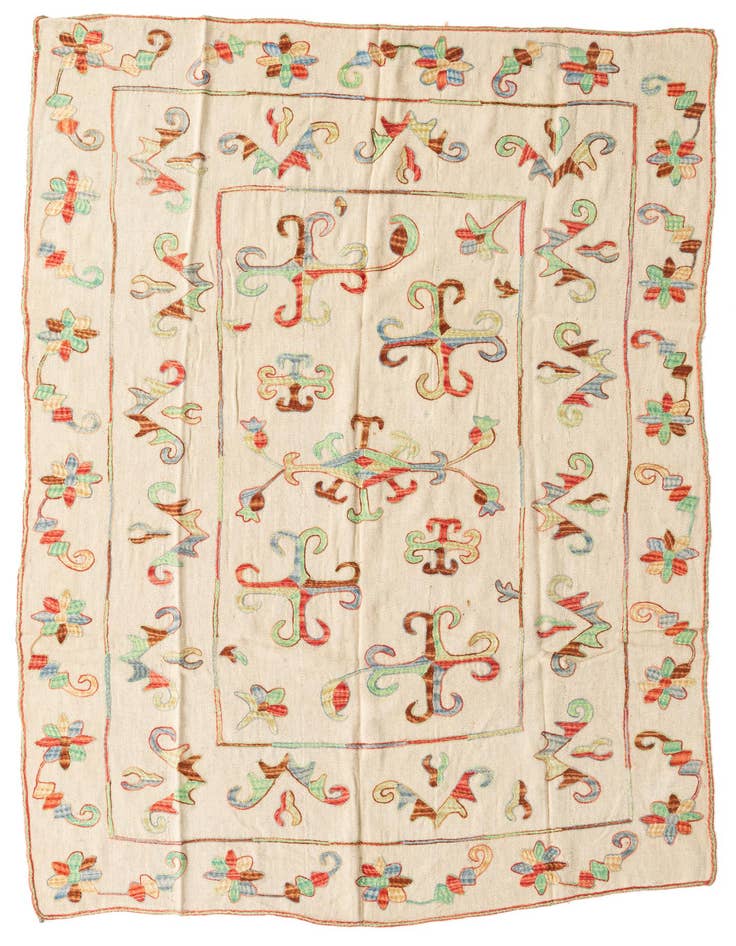 Detail image of 5' 5 x 7' 8 Hand Woven Kilim Suzani Wool Rug