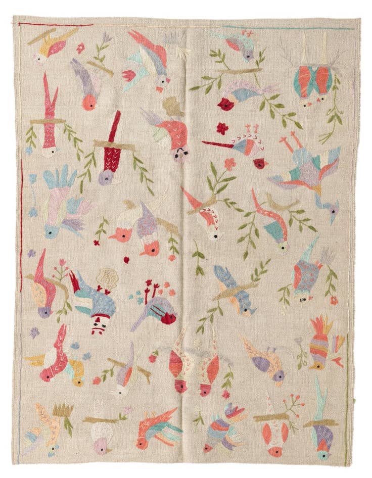 Detail image of 4' 2 x 5' 5 Hand Woven Kilim Suzani Wool Rug