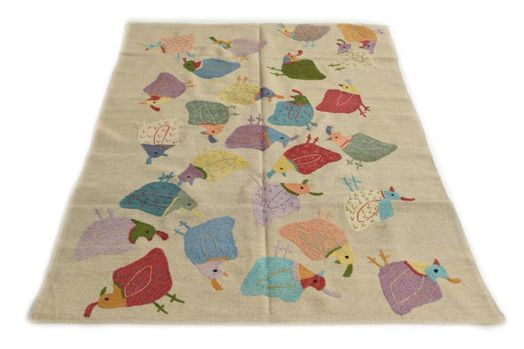 Detailfoto van 120cm x 170cm Handgeweven Kilim Suzani Wol Vloerkleed