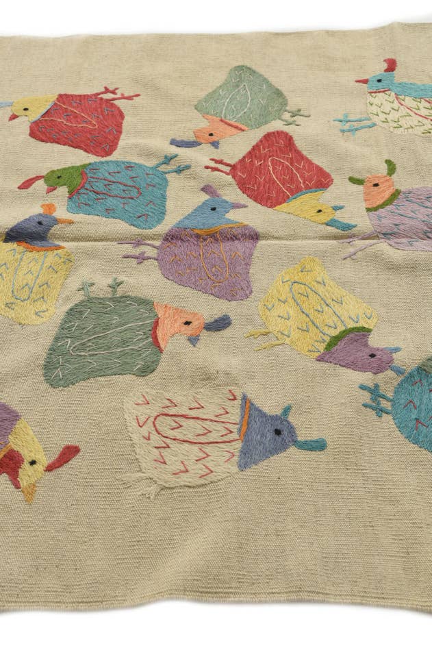 Detailfoto van 120cm x 170cm Handgeweven Kilim Suzani Wol Vloerkleed
