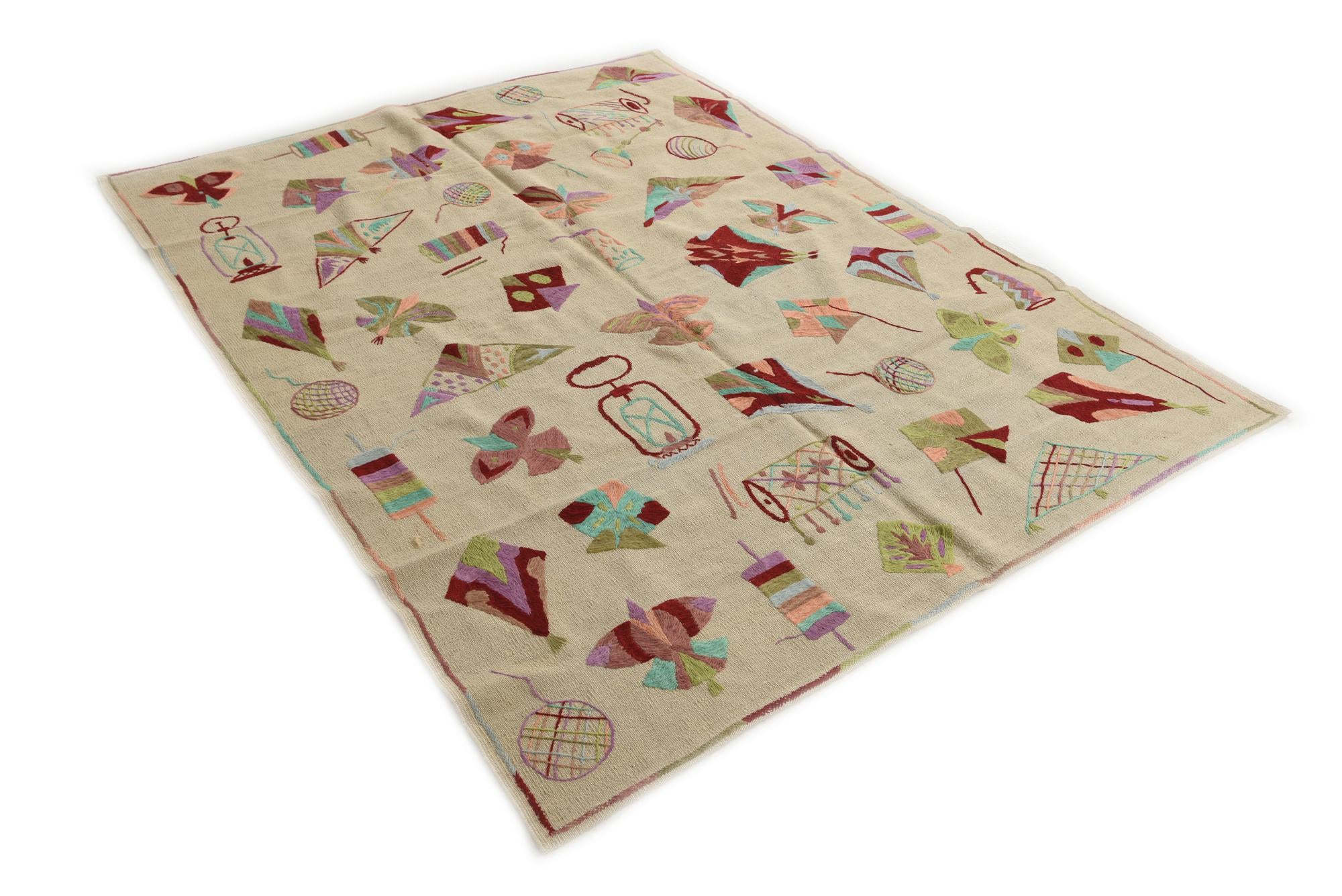 5' 8 x 7' 3 Hand Woven Kilim Suzani Wool Rug