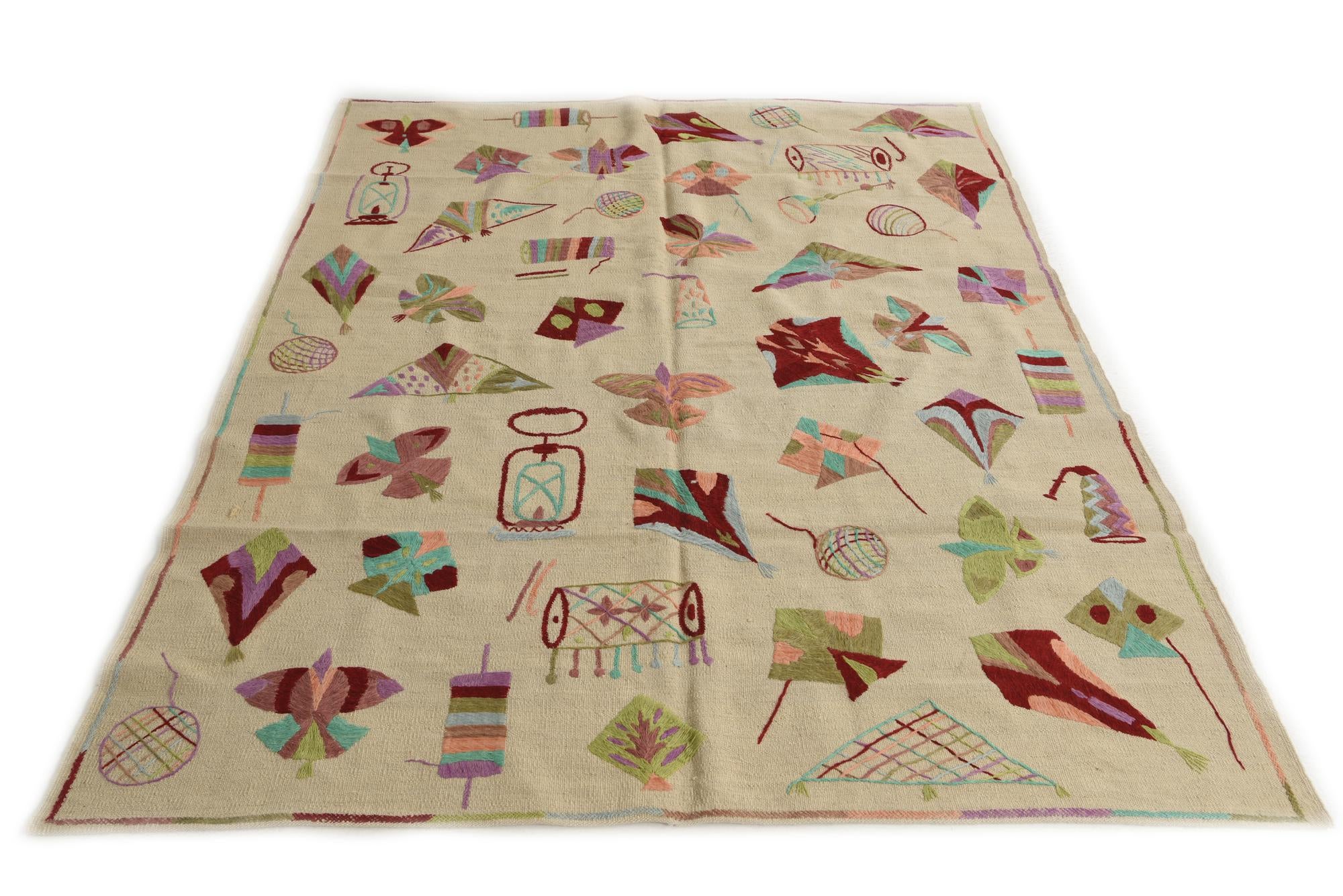 5' 8 x 7' 3 Hand Woven Kilim Suzani Wool Rug
