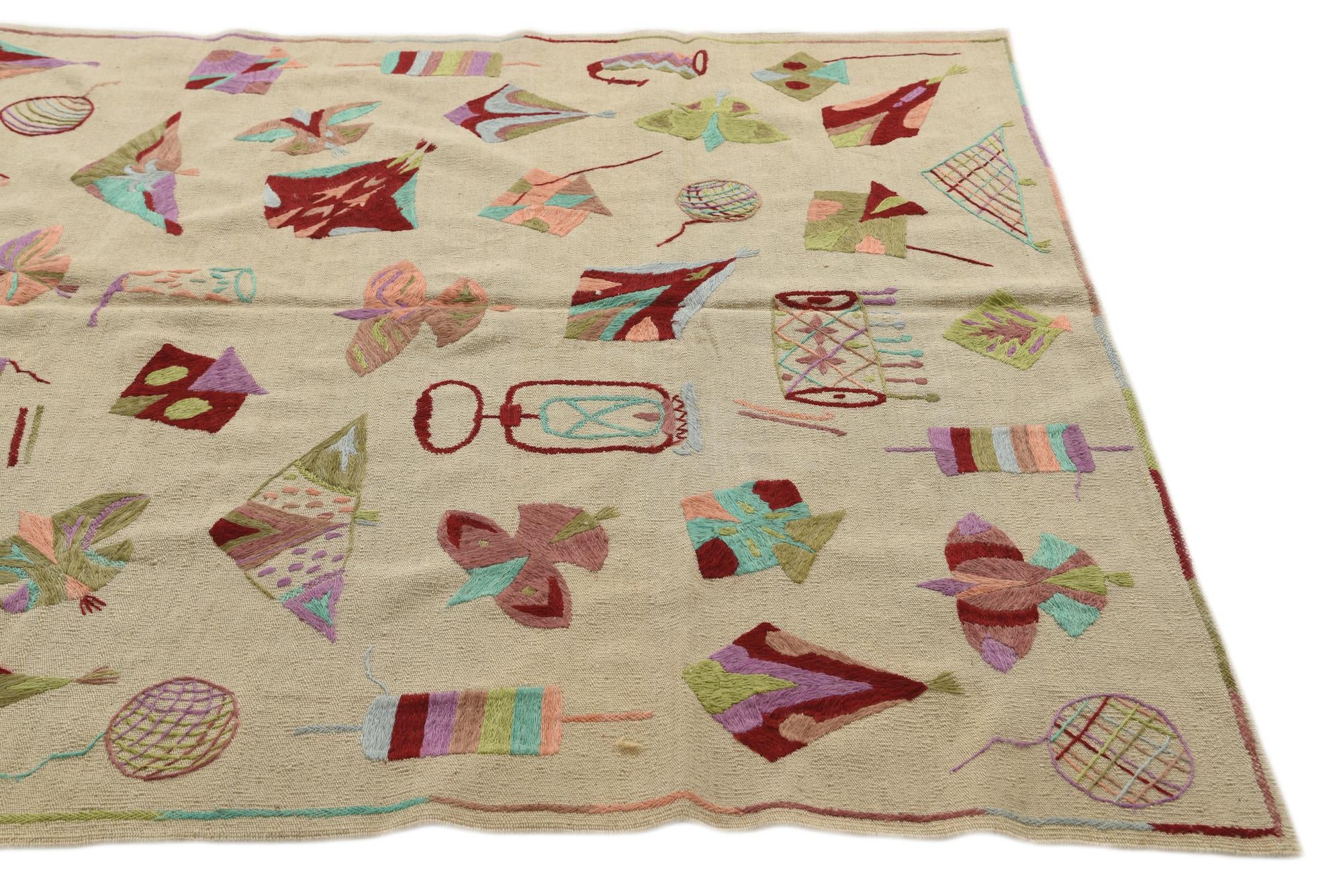 5' 8 x 7' 3 Hand Woven Kilim Suzani Wool Rug