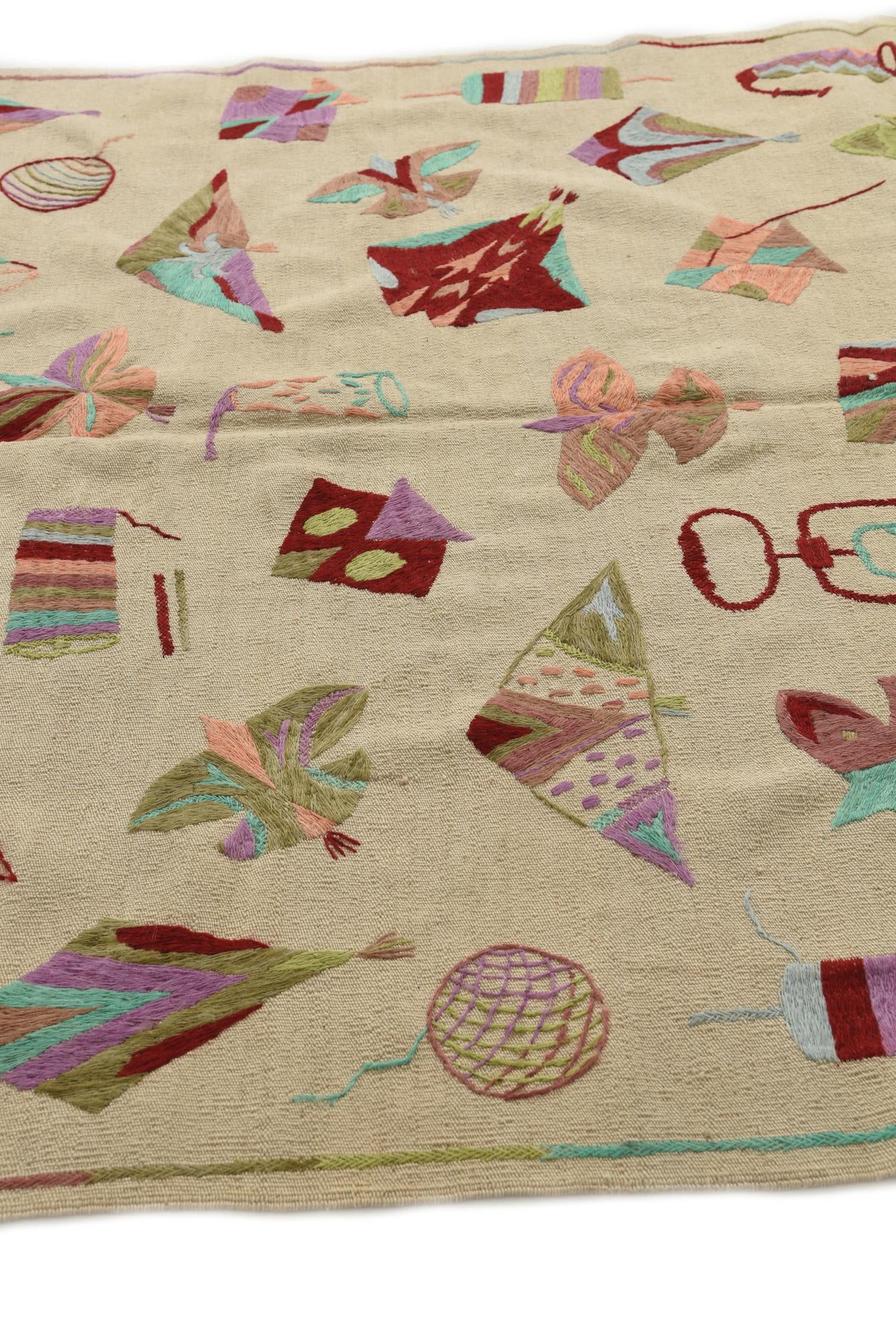 5' 8 x 7' 3 Hand Woven Kilim Suzani Wool Rug