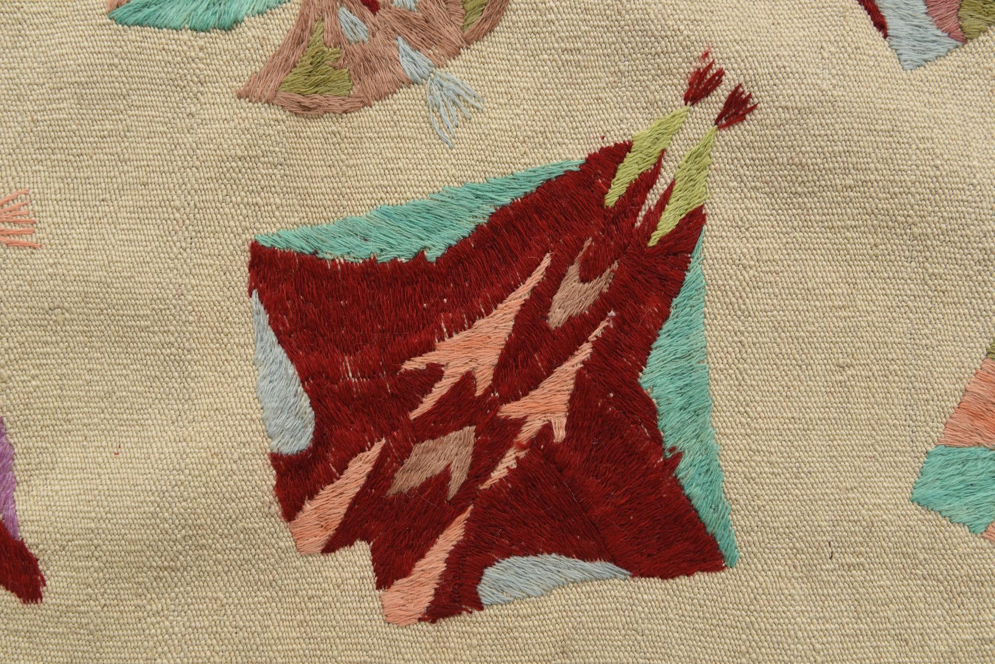 5' 8 x 7' 3 Hand Woven Kilim Suzani Wool Rug