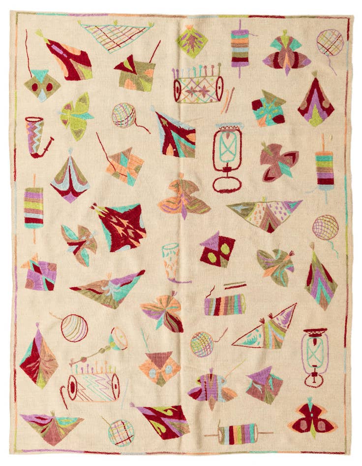 Detail image of 5' 8 x 7' 3 Hand Woven Kilim Suzani Wool Rug