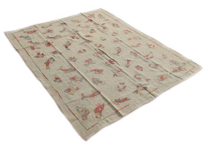 4' 10 x 6' 2 Hand Woven Kilim Suzani Wool Rug