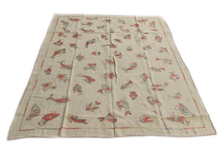 Detail image of 4' 10 x 6' 2 Hand Woven Kilim Suzani Wool Rug