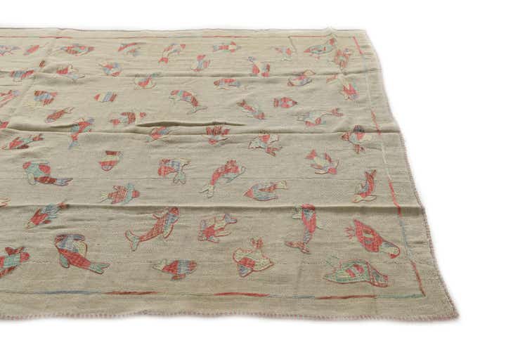 4' 10 x 6' 2 Hand Woven Kilim Suzani Wool Rug