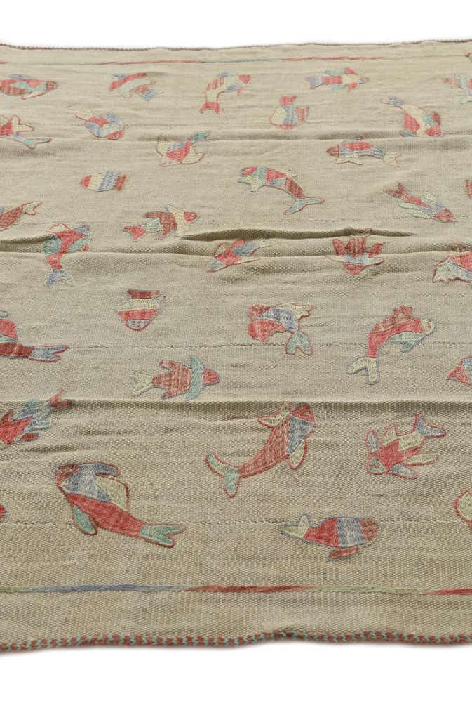 4' 10 x 6' 2 Hand Woven Kilim Suzani Wool Rug