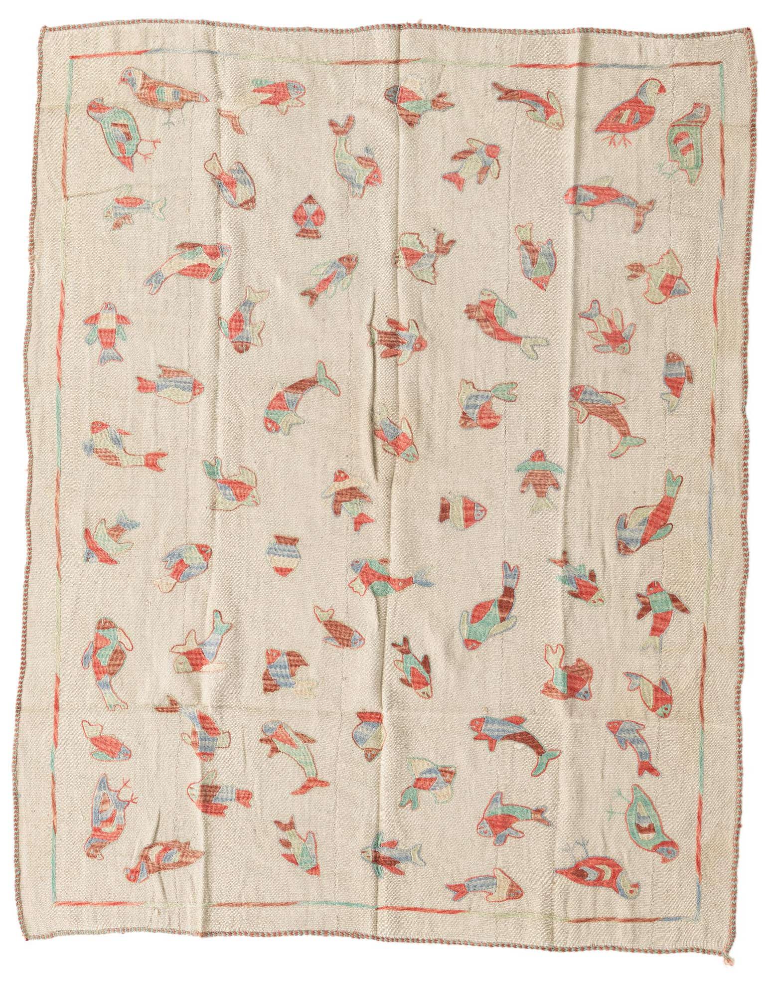 4' 10 x 6' 2 Hand Woven Kilim Suzani Wool Rug