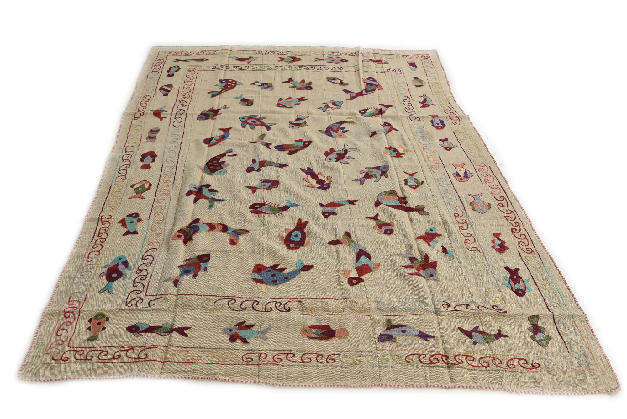 5' 8 x 7' 8 Hand Woven Kilim Suzani Wool Rug