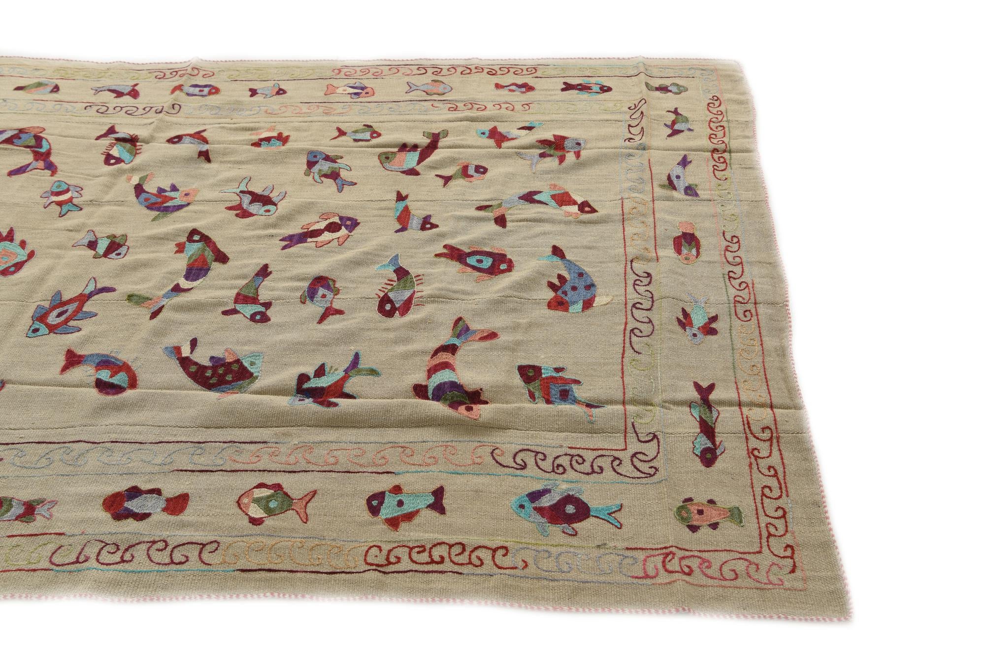 5' 8 x 7' 8 Hand Woven Kilim Suzani Wool Rug