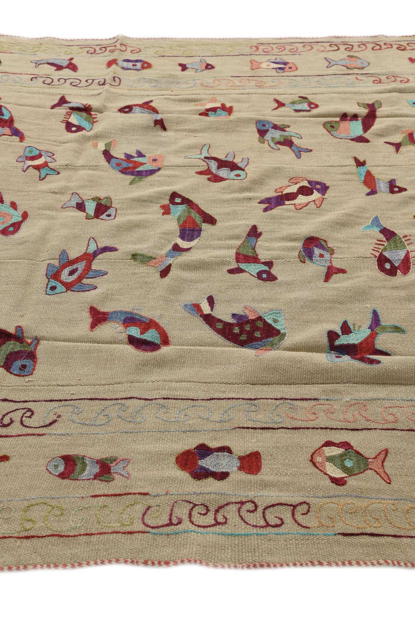 5' 8 x 7' 8 Hand Woven Kilim Suzani Wool Rug