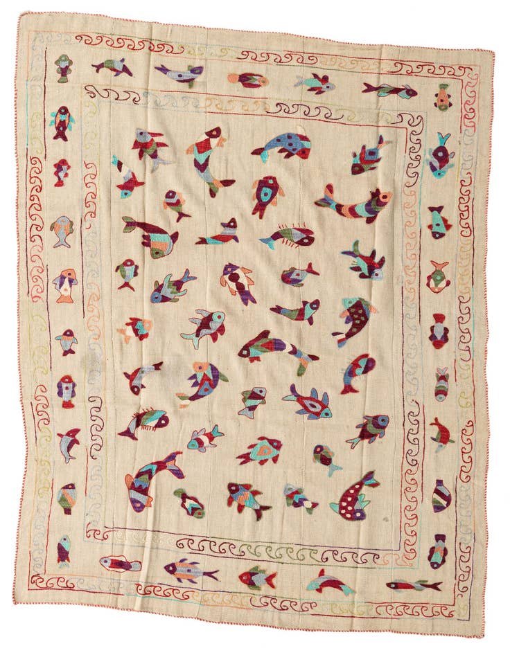 Detail image of 5' 8 x 7' 8 Hand Woven Kilim Suzani Wool Rug