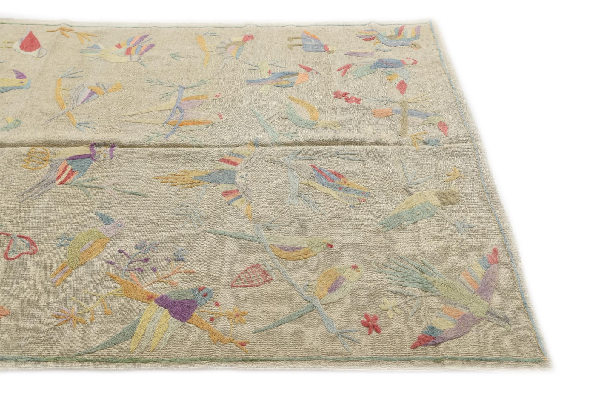 5' 4 x 7' 3 Hand Woven Kilim Suzani Wool Rug