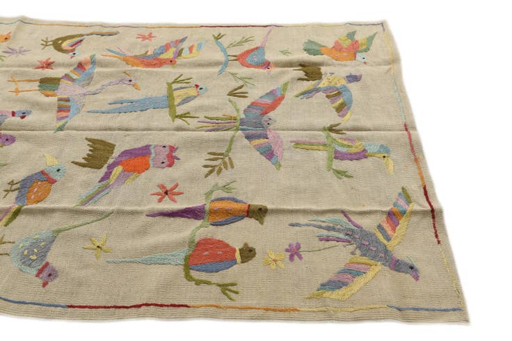 Detail image of 4' 2 x 5' 7 Hand Woven Kilim Suzani Wool Rug