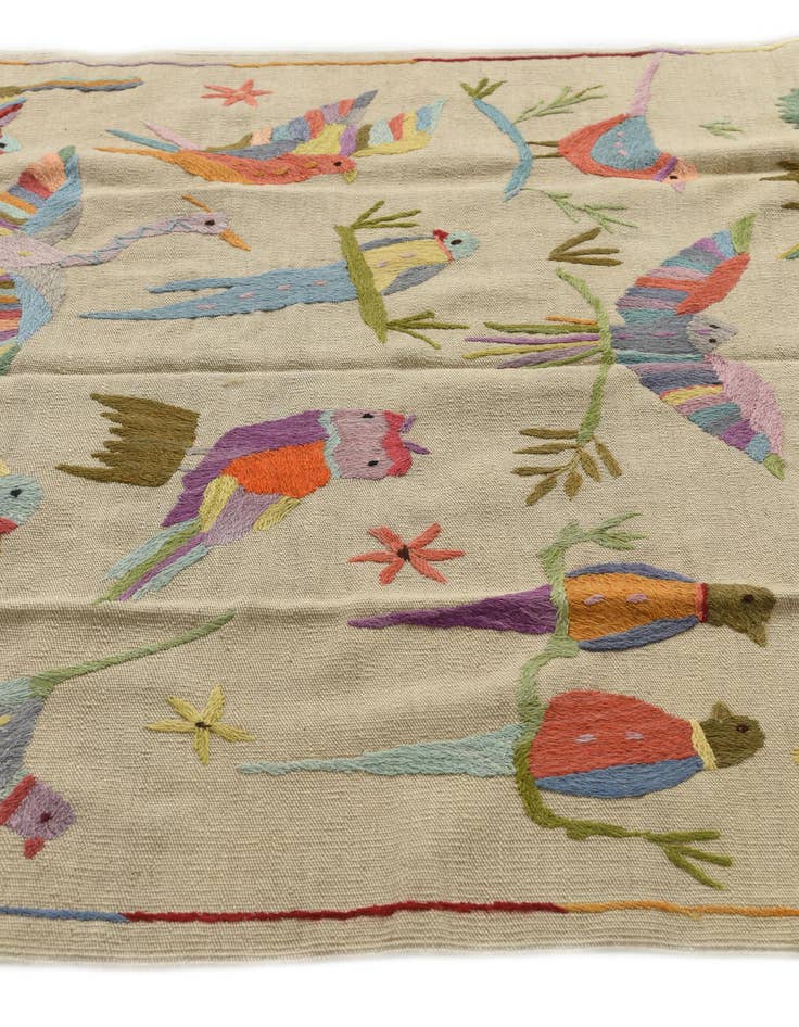 Detail image of 4' 2 x 5' 7  Hand Woven Kilim Suzani Wool Rug