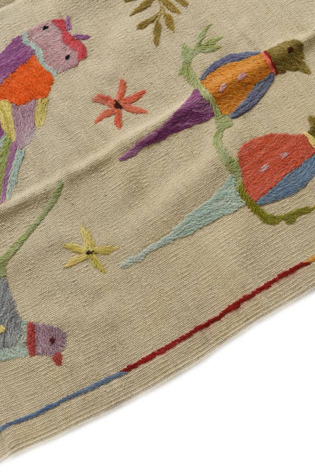 Detail image of 4' 2 x 5' 7 Hand Woven Kilim Suzani Wool Rug