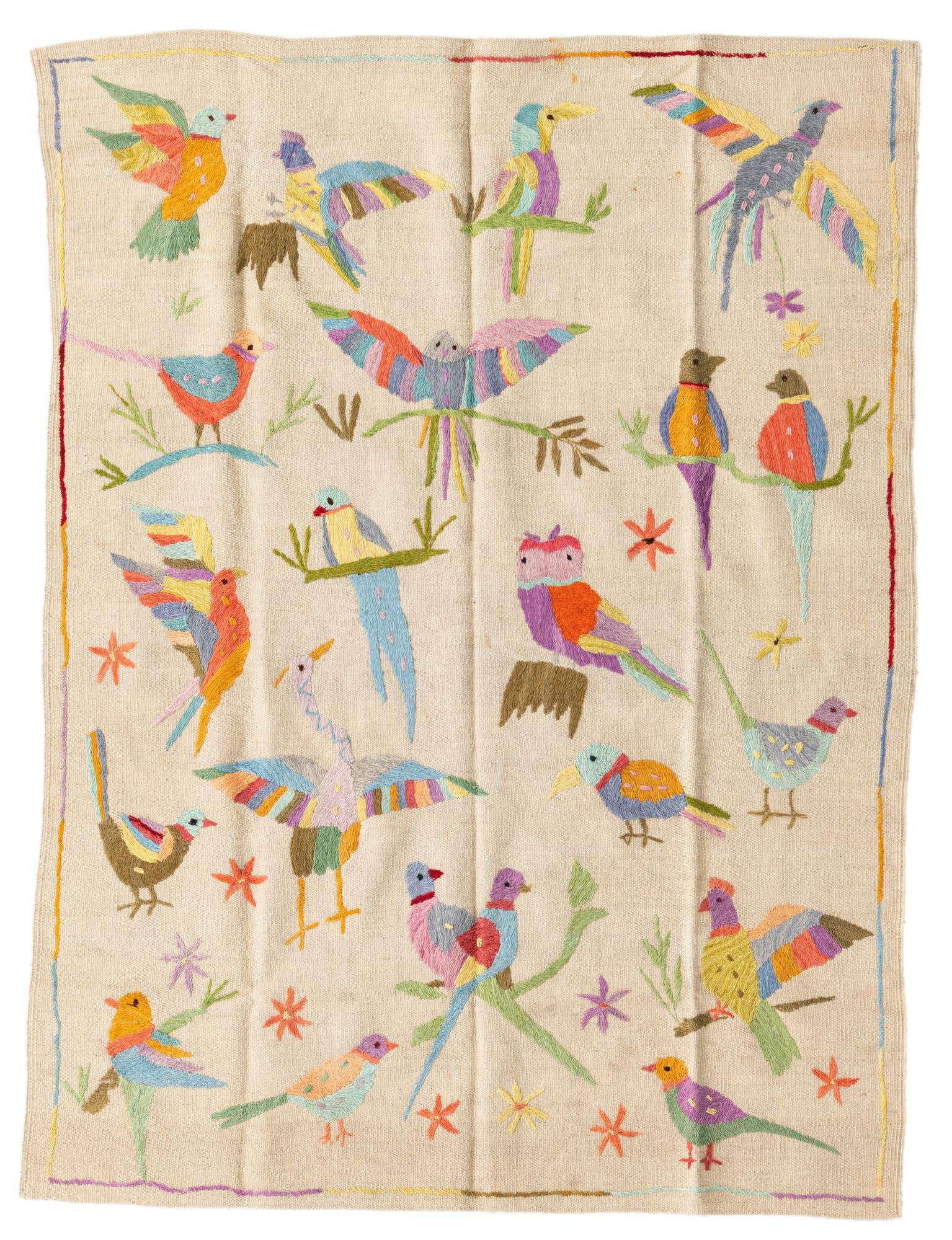 4' 2 x 5' 7 Hand Woven Kilim Suzani Wool Rug