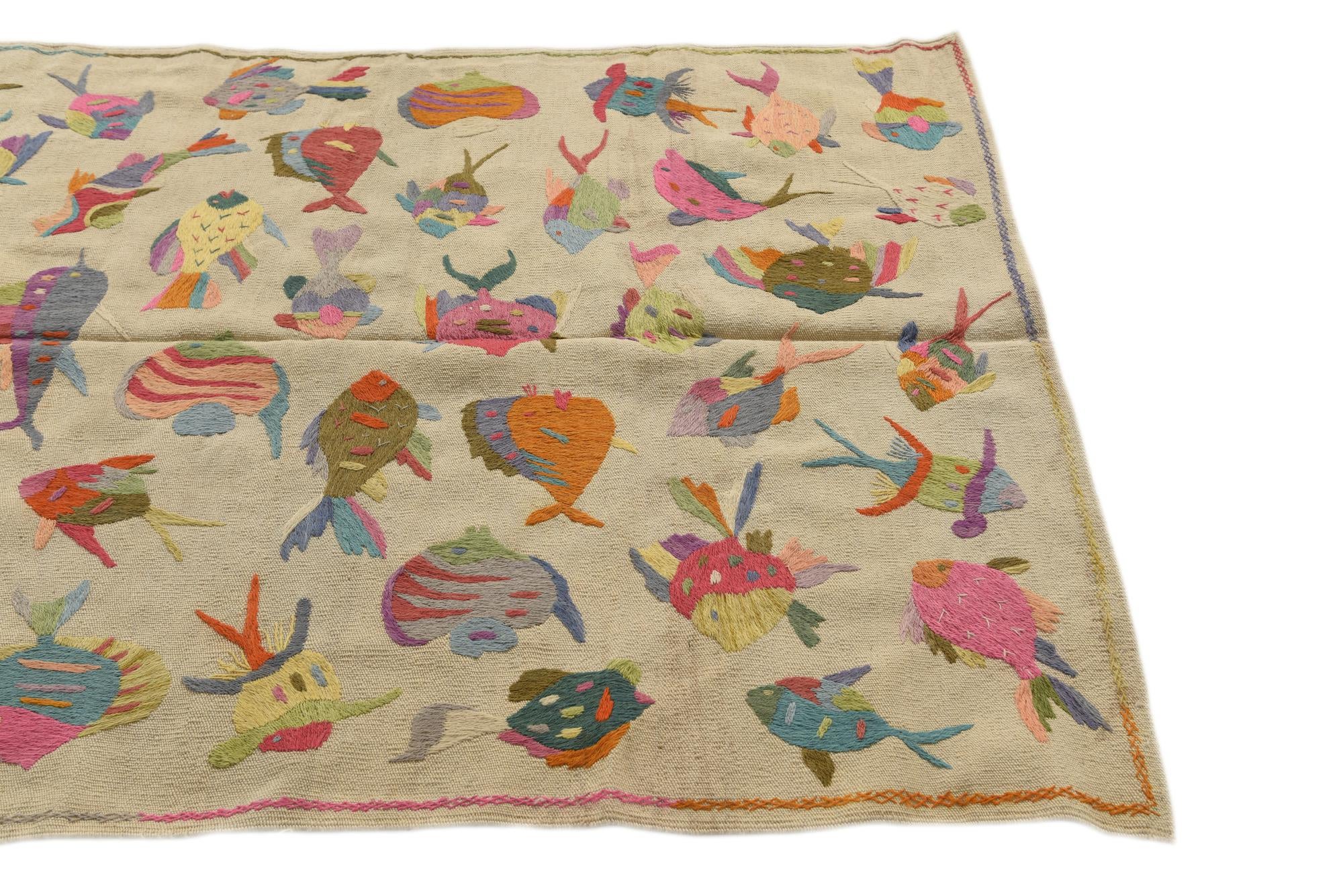 4' 2 x 5' 7 Hand Woven Kilim Suzani Wool Rug