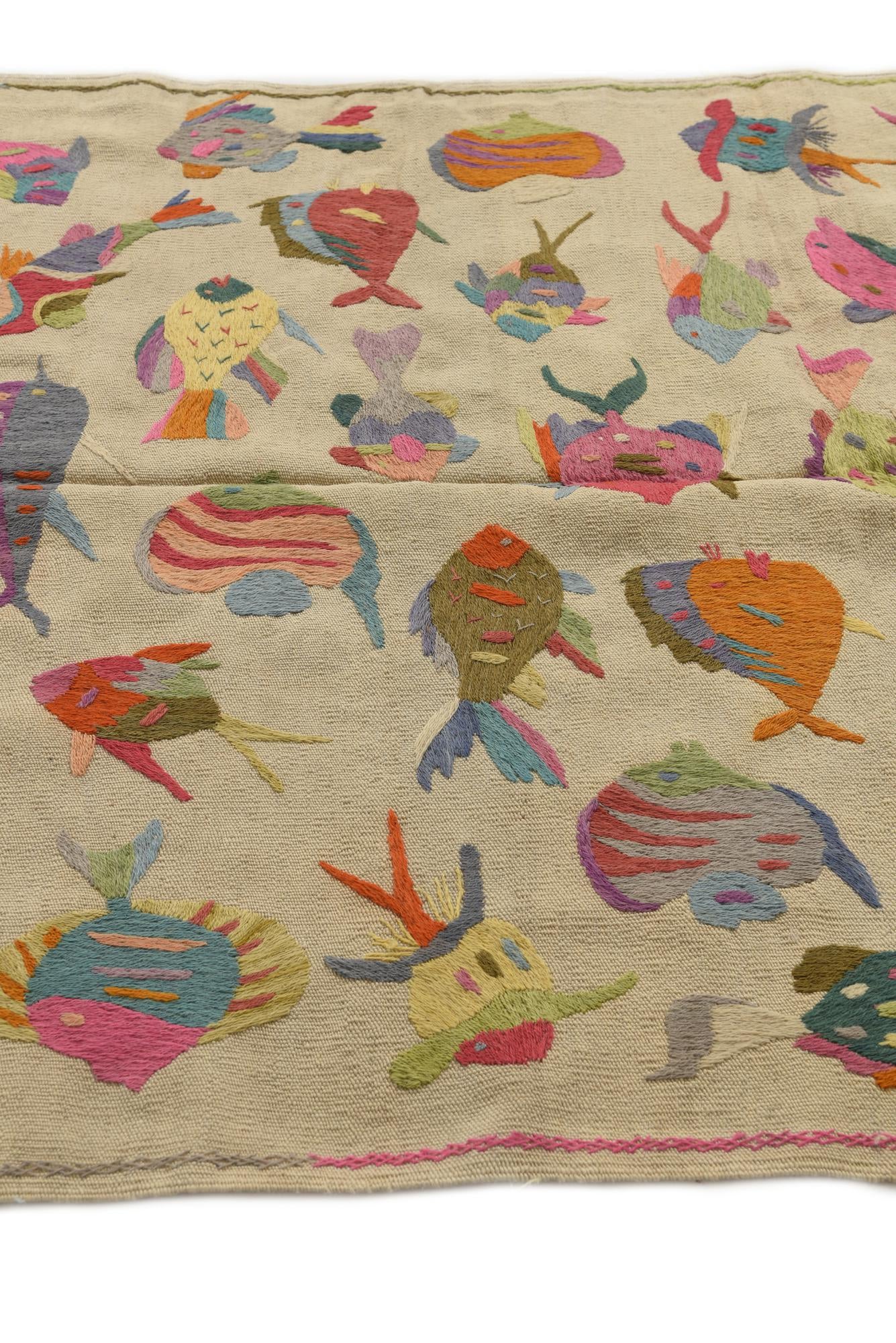 4' 2 x 5' 7 Hand Woven Kilim Suzani Wool Rug
