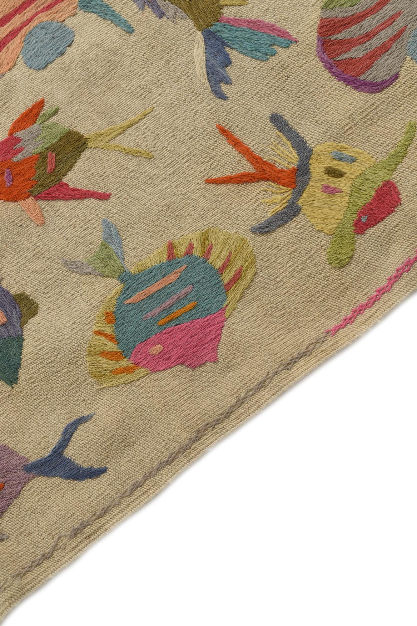 4' 2 x 5' 7 Hand Woven Kilim Suzani Wool Rug