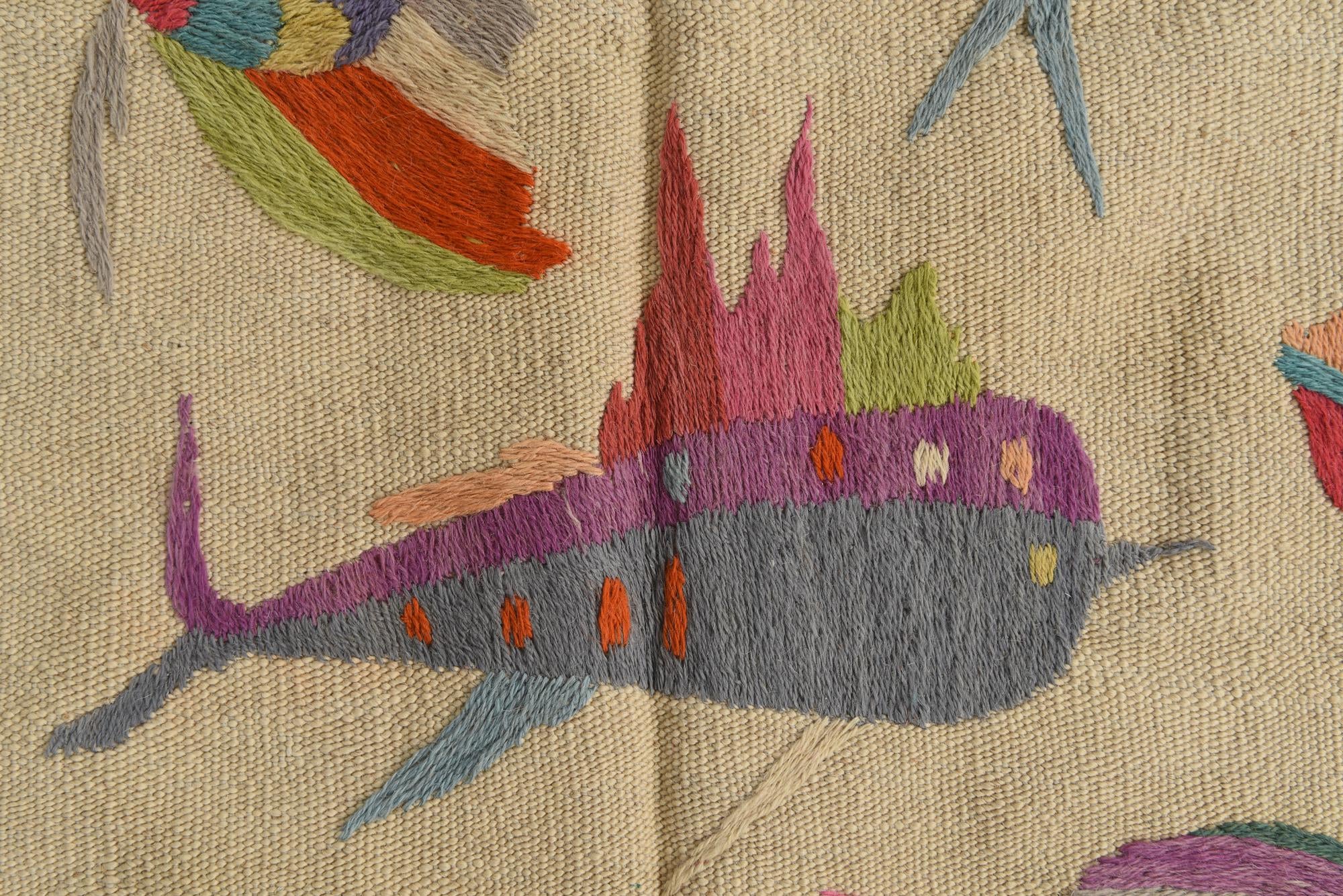 4' 2 x 5' 7 Hand Woven Kilim Suzani Wool Rug