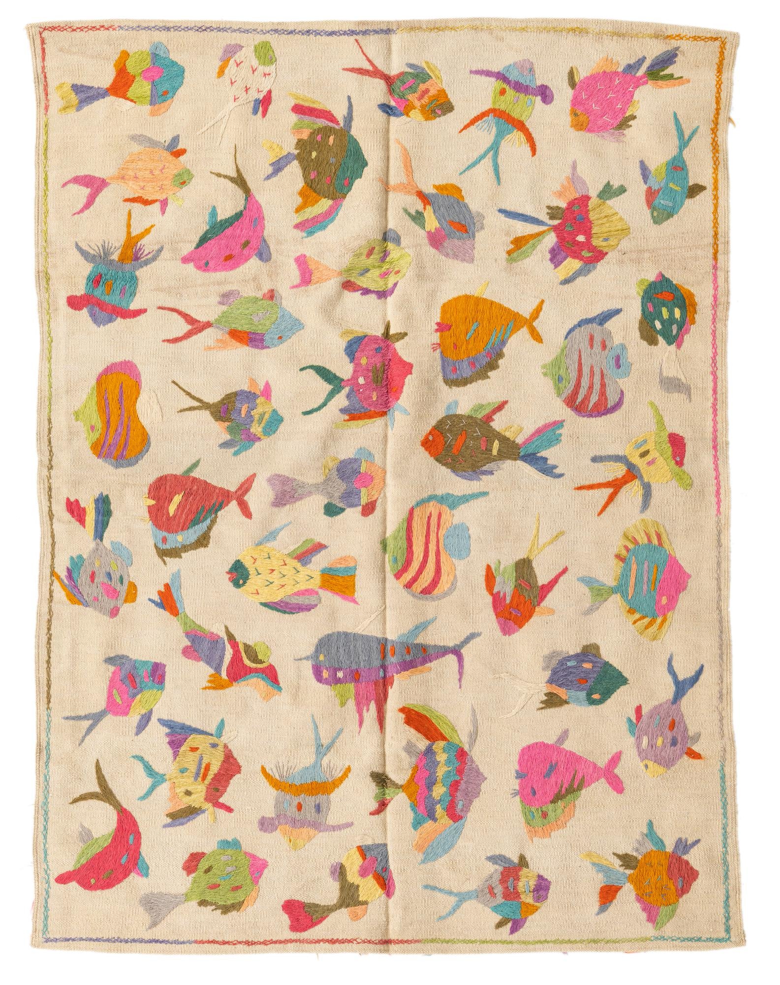 4' 2 x 5' 7 Hand Woven Kilim Suzani Wool Rug