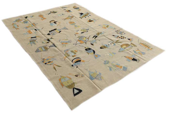 5' 8 x 7' 9 Hand Woven Kilim Suzani Wool Rug