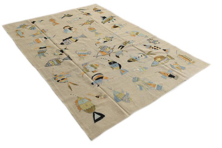 Detail image of 5' 8 x 7' 9 Hand Woven Kilim Suzani Wool Rug