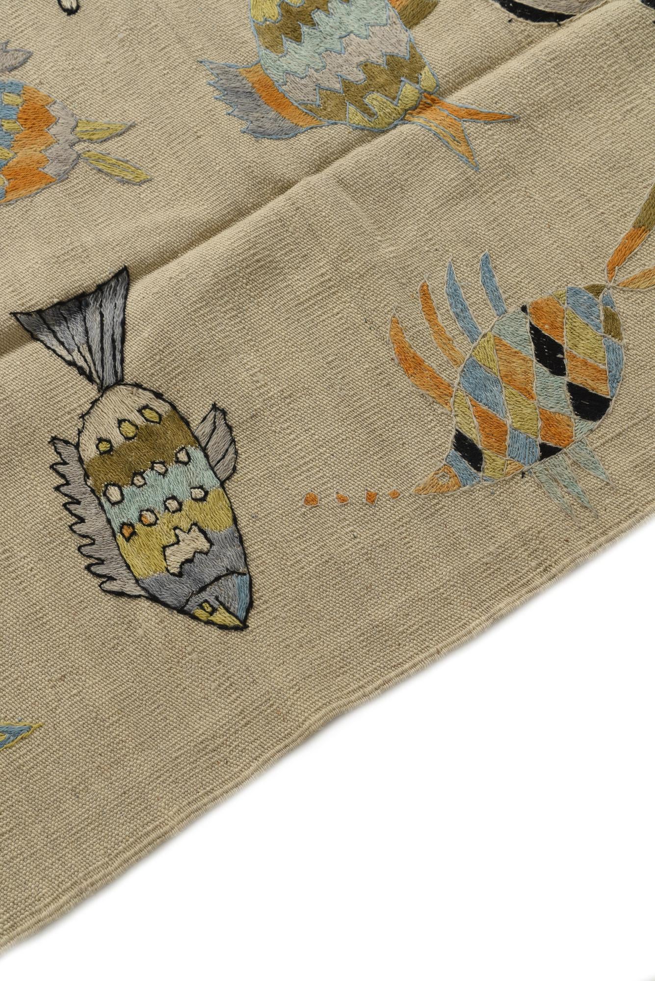 5' 8 x 7' 9 Hand Woven Kilim Suzani Wool Rug