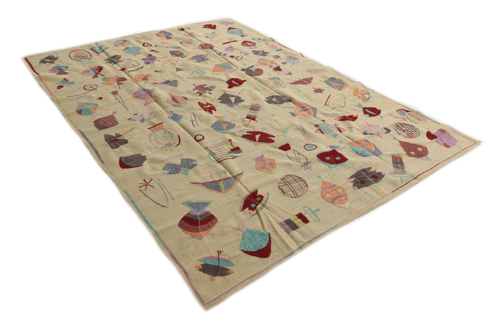 7' x 9' 2 Hand Woven Kilim Suzani Wool Rug