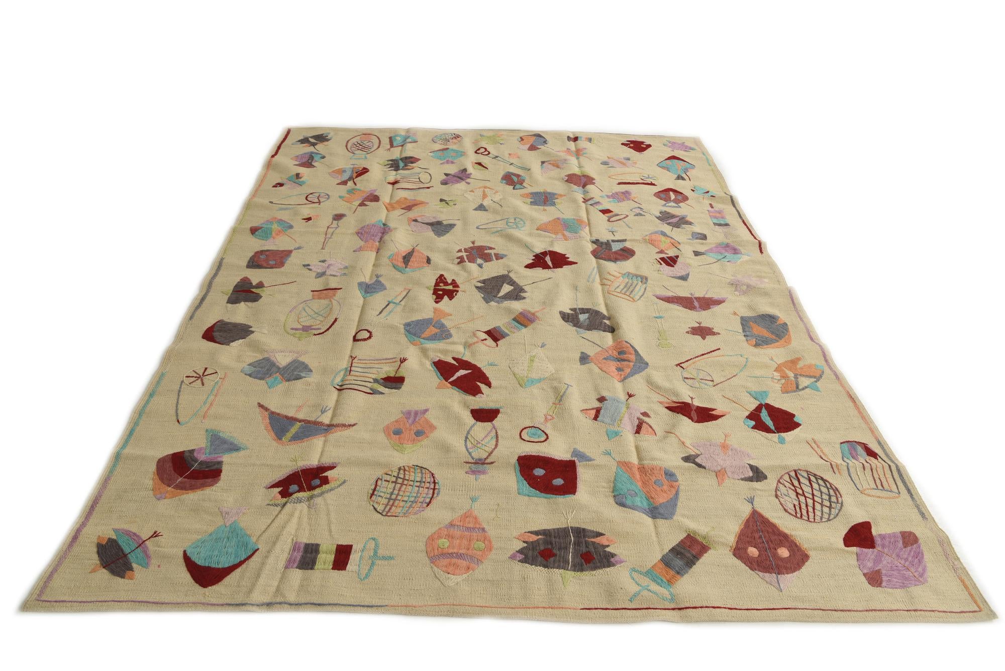 7' x 9' 2 Hand Woven Kilim Suzani Wool Rug