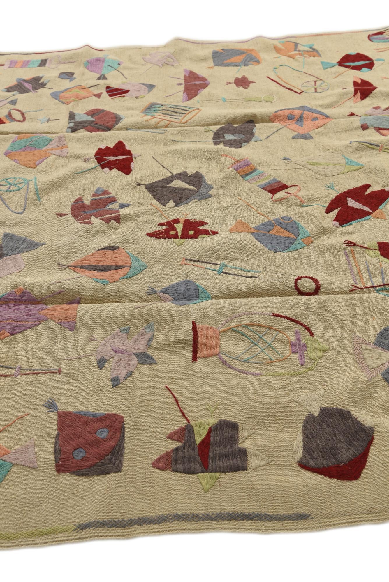 7' x 9' 2 Hand Woven Kilim Suzani Wool Rug