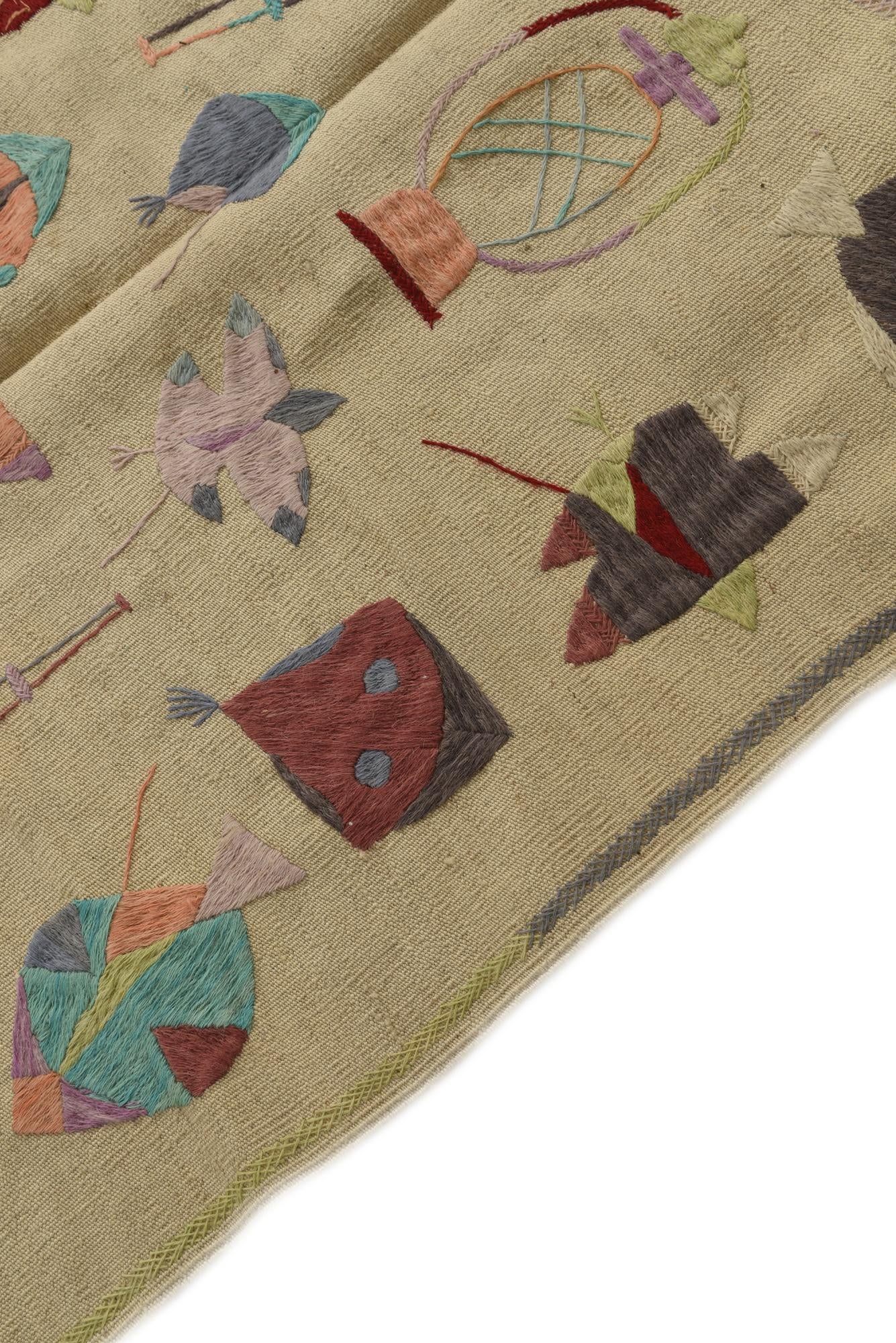 7' x 9' 2 Hand Woven Kilim Suzani Wool Rug