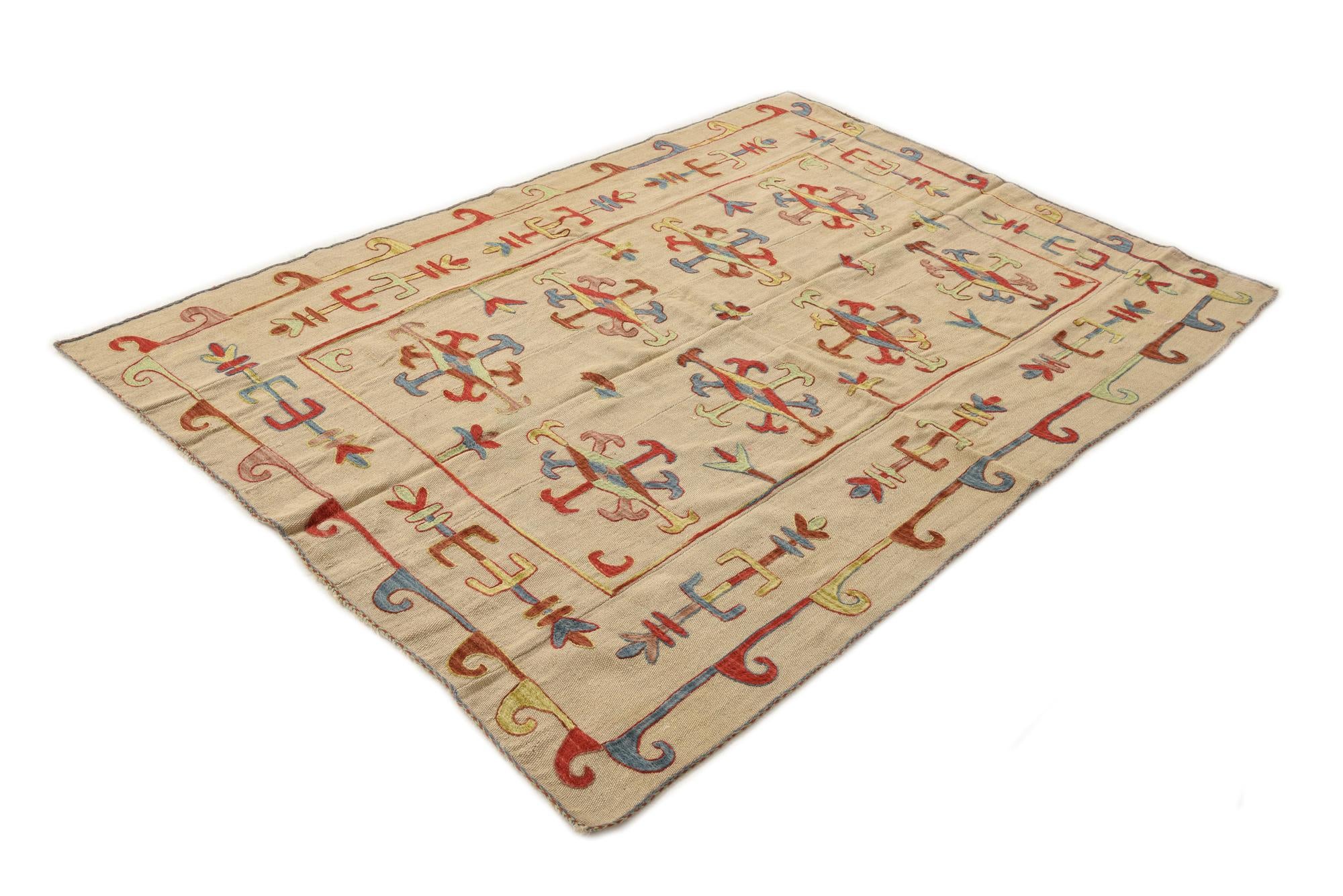 5' 5 x 7' 9 Hand Woven Kilim Suzani Wool Rug
