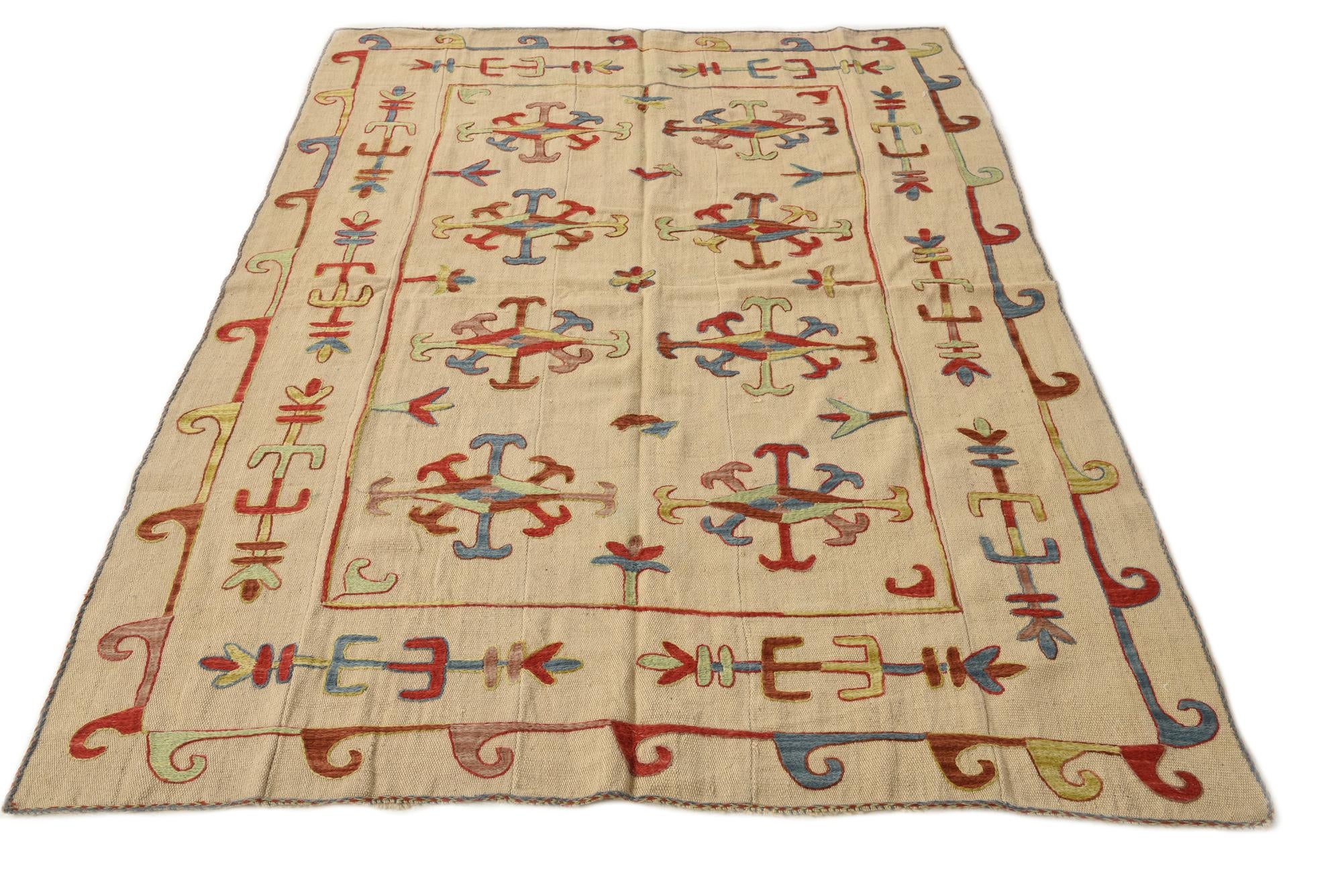 5' 5 x 7' 9 Hand Woven Kilim Suzani Wool Rug