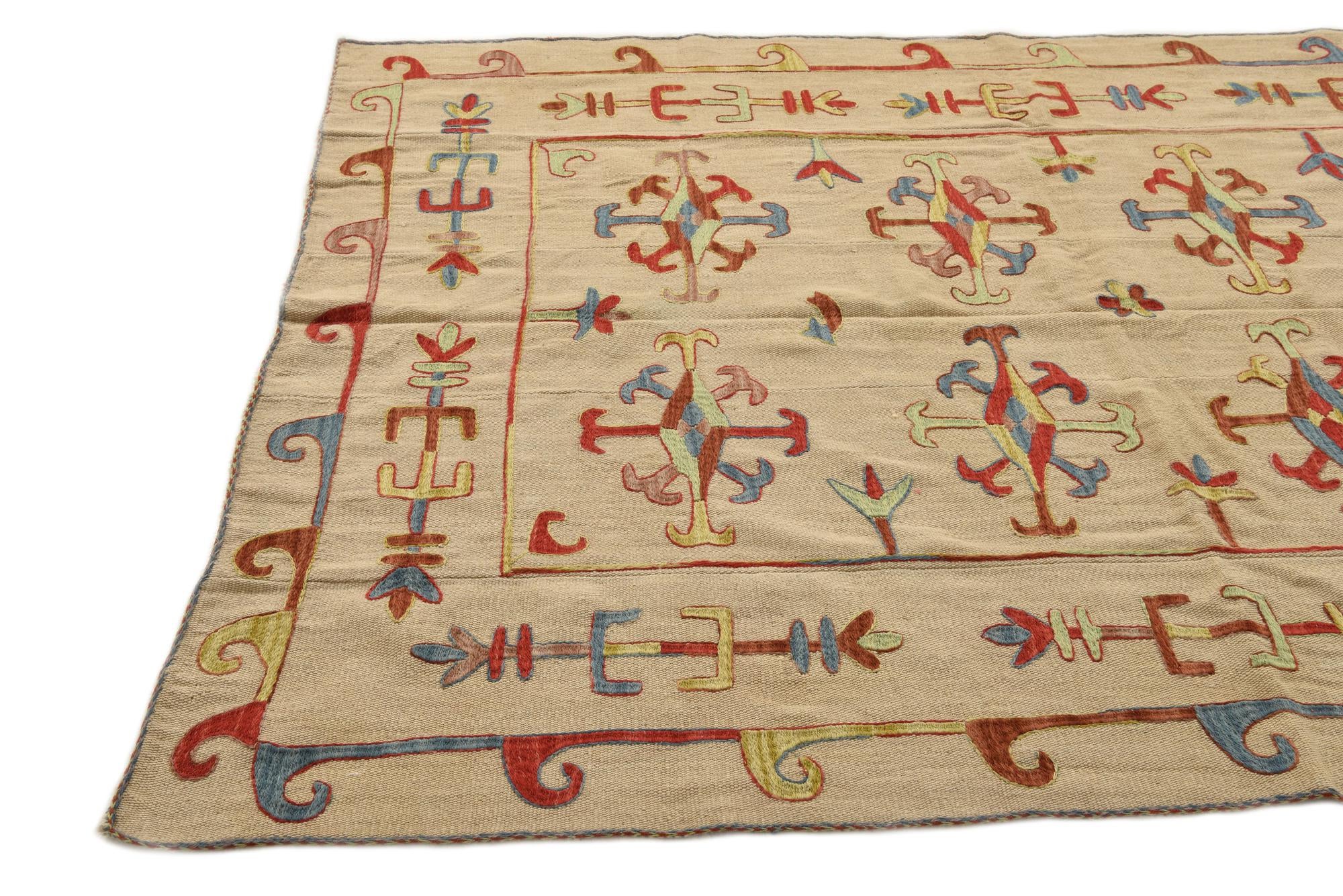 5' 5 x 7' 9 Hand Woven Kilim Suzani Wool Rug