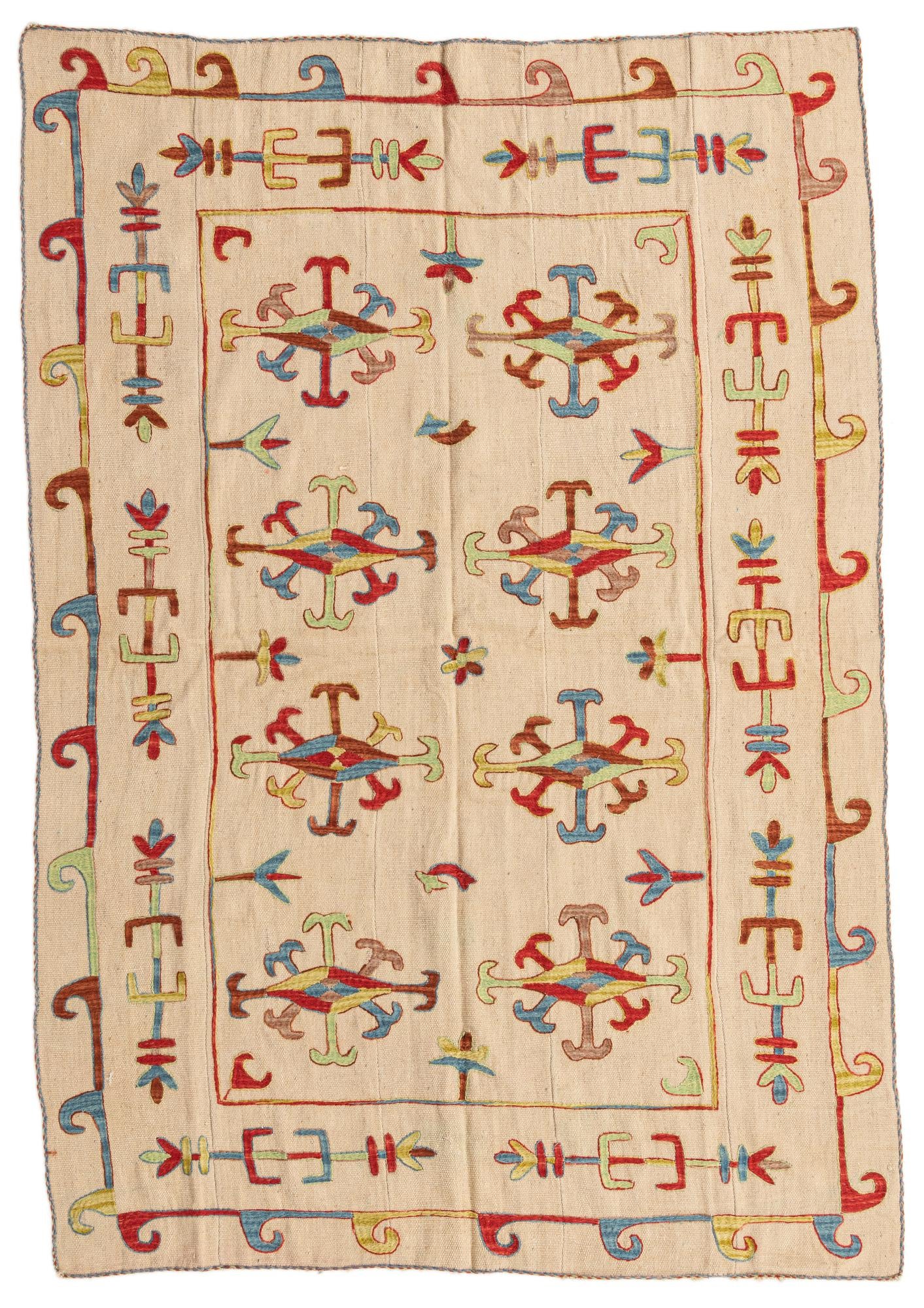5' 5 x 7' 9 Hand Woven Kilim Suzani Wool Rug