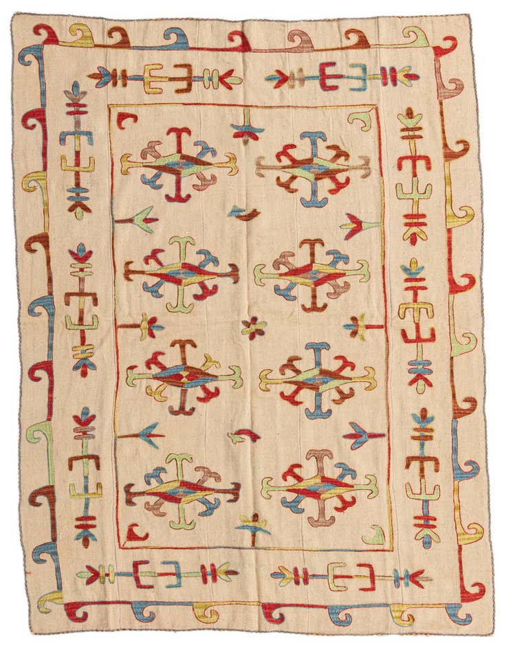 Detail image of 5' 5 x 7' 9 Hand Woven Kilim Suzani Wool Rug