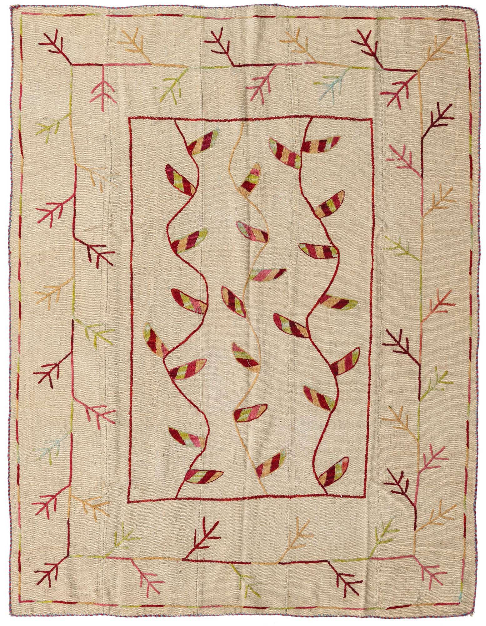 5' 3 x 6' 6 Hand Woven Kilim Suzani Wool Rug