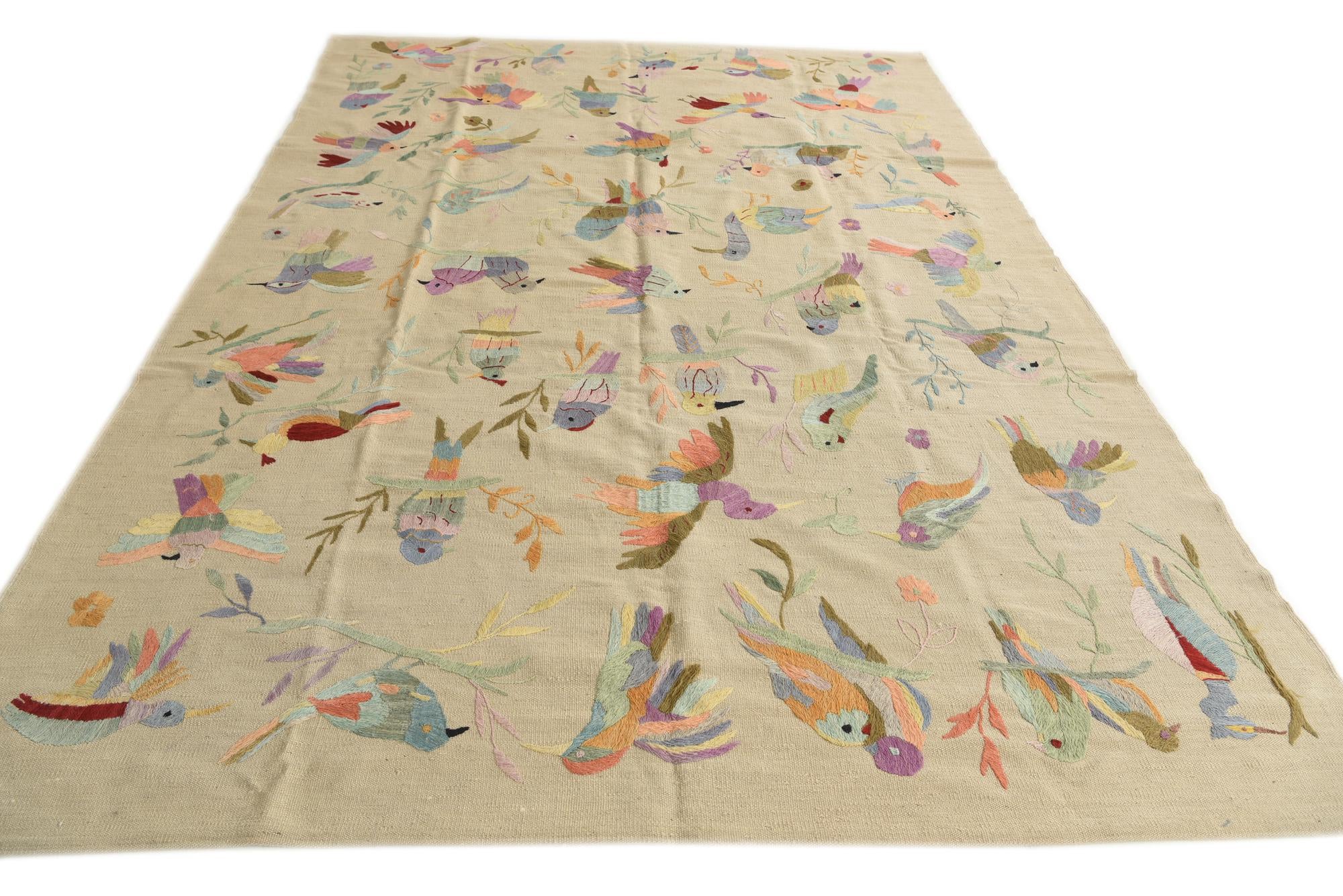 6' 6 x 9' 4 Hand Woven Kilim Suzani Wool Rug