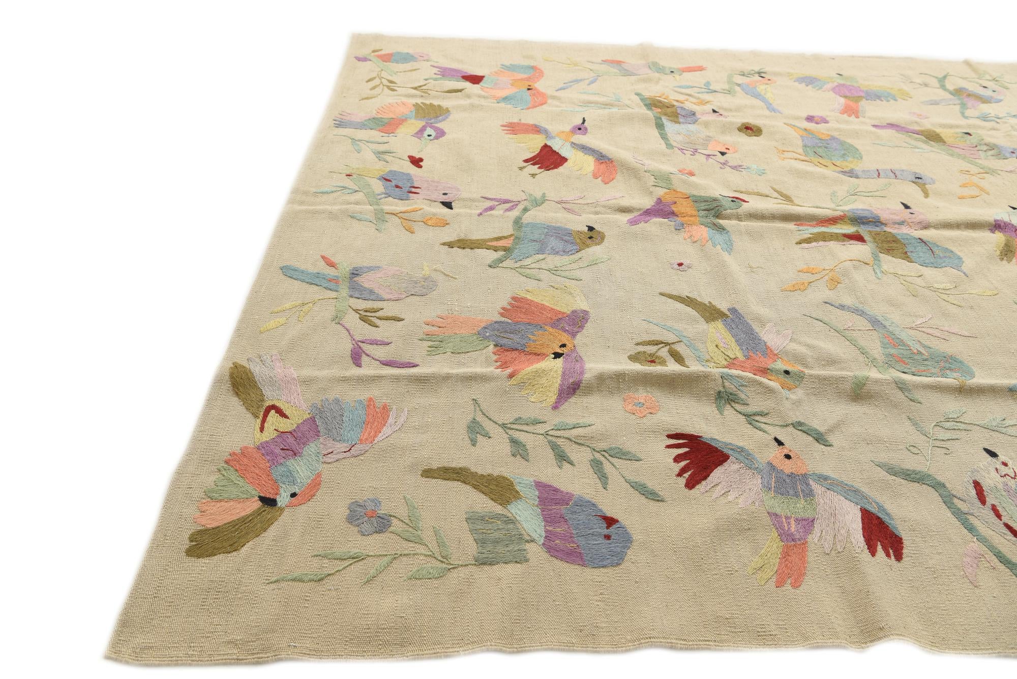 6' 6 x 9' 4 Hand Woven Kilim Suzani Wool Rug
