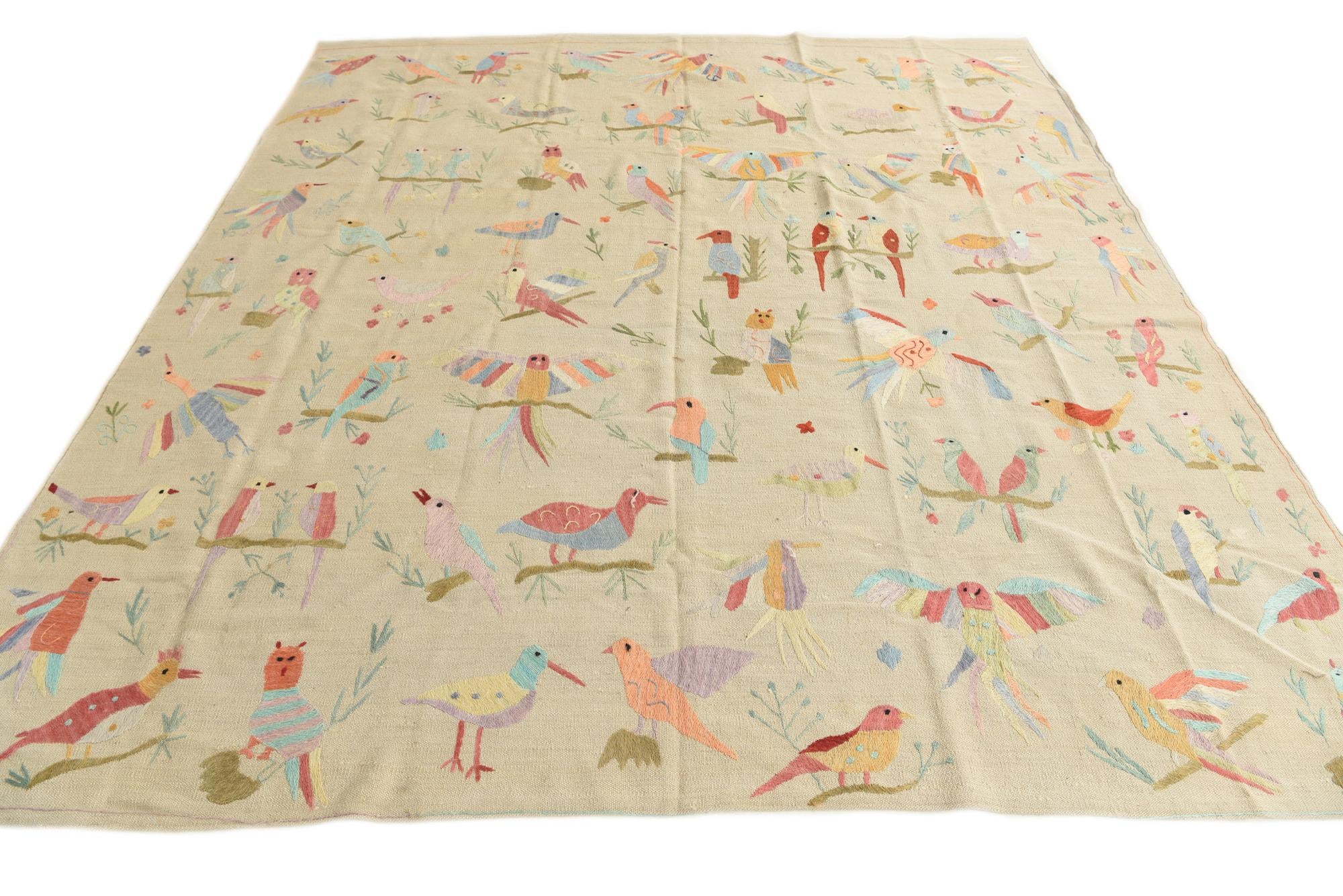 8' 5 x 9' 2 Hand Woven Kilim Suzani Wool Rug