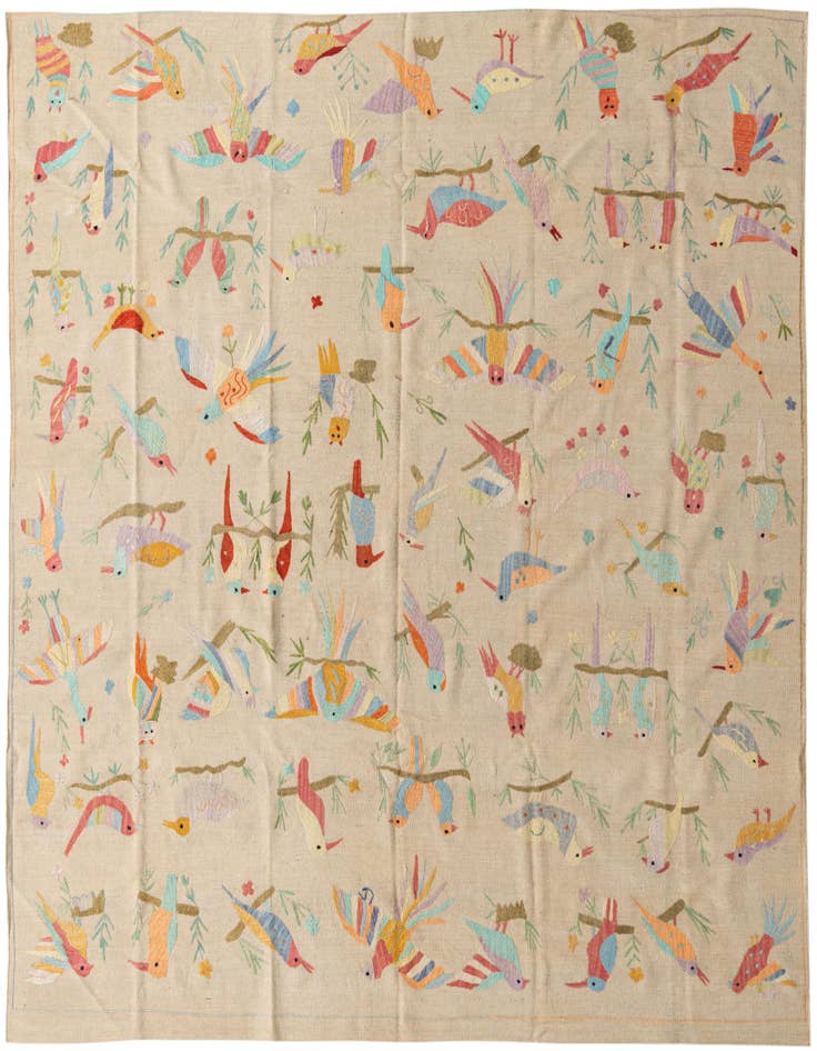 Detail image of 8' 5 x 9' 2 Hand Woven Kilim Suzani Wool Rug