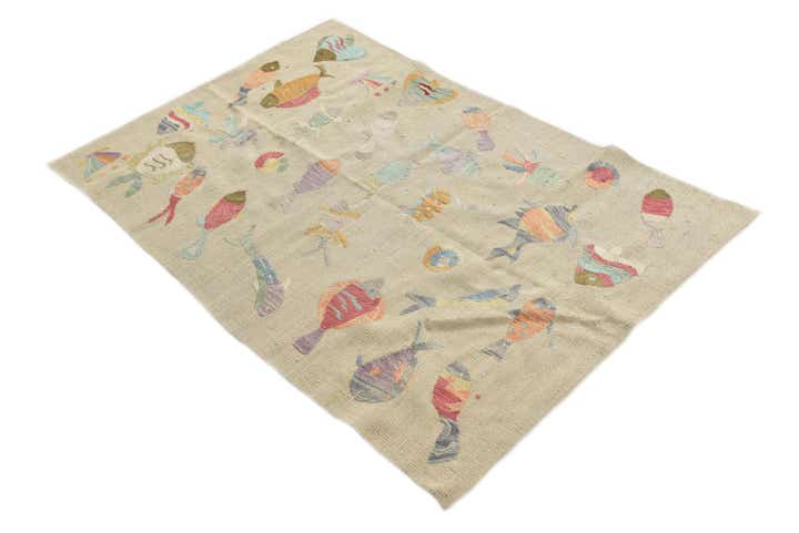 3' 2 x 4' 8 Hand Woven Kilim Suzani Wool Rug